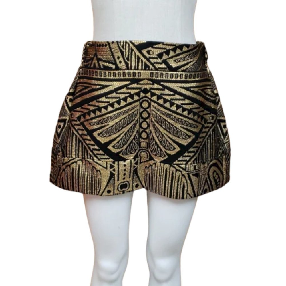 Amber Sakai Skirt M NWT Metallic Gold Black Mini Geometric Designer Party Holida